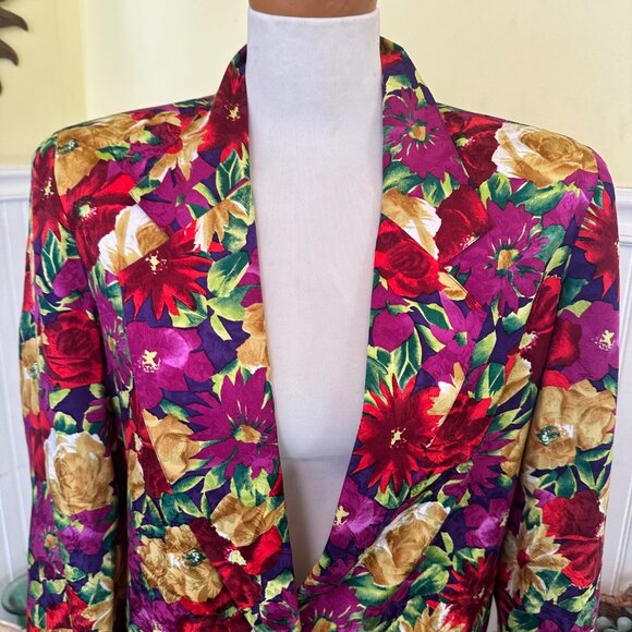 Talbots 8 Vintage Silk Blazer pink red floral flowers one button - Picture 6 of 9